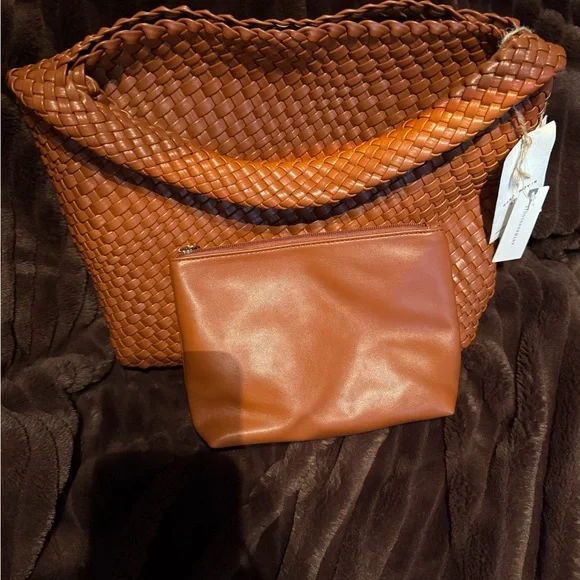 Anthropology Elegant Brown Woven Tote Bag - Picture 6 of 6